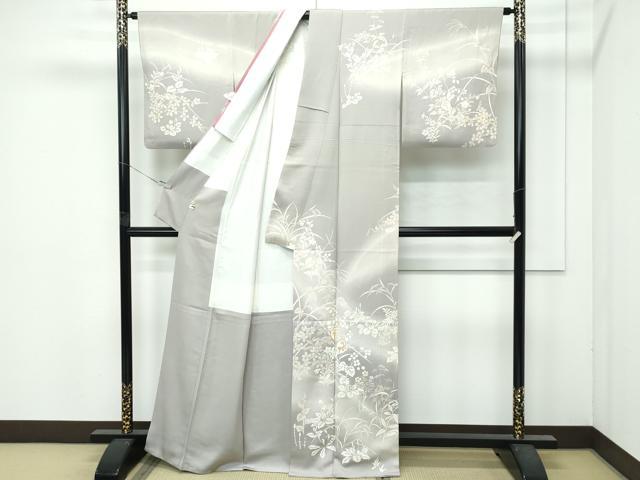 平和屋本店●極上 創業460年・千總 訪問着 駒刺繍 草花文 暈し染め 金彩 利休白茶色地 高島屋扱い 逸品 CZAA5720s6