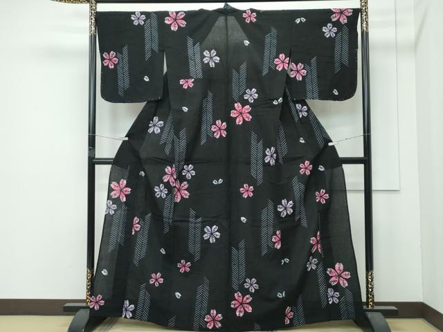 平和屋着物∴極上 夏物 浴衣 有松鳴海絞り 舞花文 黒地 綿 逸品 未使用 CZAA4733s6
