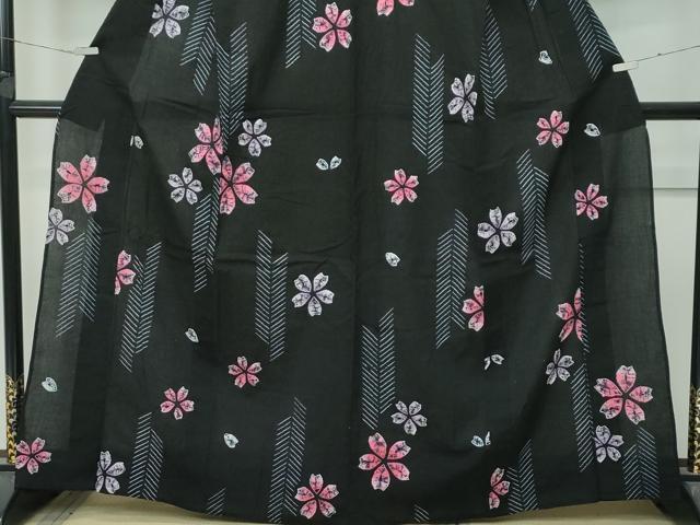 平和屋着物∴極上 夏物 浴衣 有松鳴海絞り 舞花文 黒地 綿 逸品 未使用 CZAA4733s6