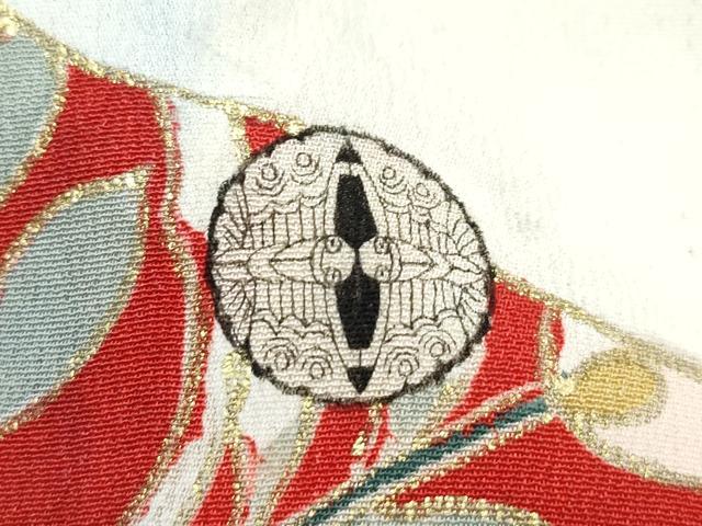 平和屋本店●極上 アンティーク 大正ロマン 振袖 駒刺繍 立波飛鶴花文 黒地 金彩 逸品 CZAA4771s6