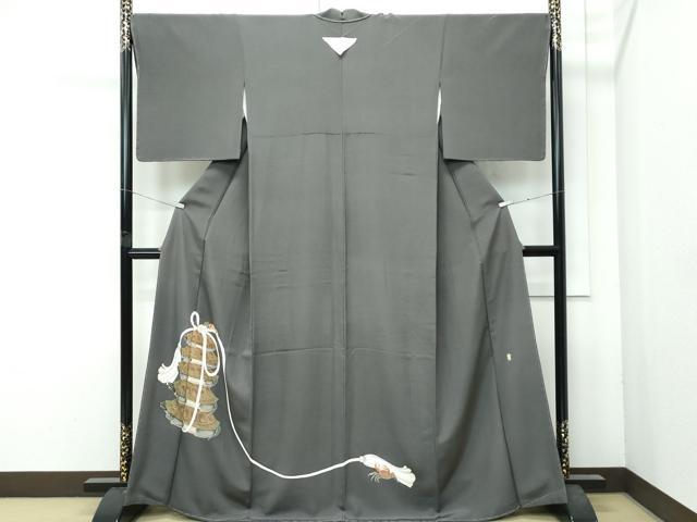平和屋着物●極上　京友禅作家　倉田泰波　色留袖　解蟹五万歳　蟹亀図　金彩　墨色地　紙・コピー用紙付き　逸品　CZAA4780s6 平和屋着物○極上 京友禅作家 倉田泰波 色留袖 解蟹五万