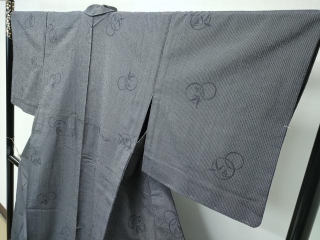平和屋着物▽極上 本塩沢 単衣 南天 縞 紅消鼠色地 逸品 未使用 CZAA4791s6
