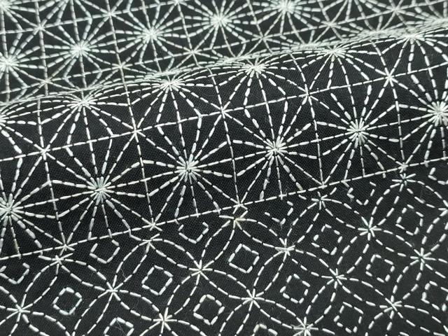 平和屋本店●極上 訪問着 総刺繍 刺し子 紬地 吉祥文 黒地 逸品 未使用 CZAA4796s6