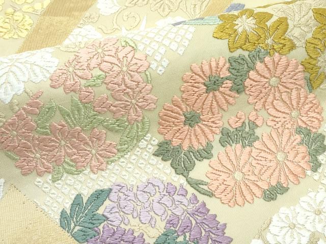 平和屋着物●極上 六通柄袋帯 唐織 吉祥裂取花文 金糸 逸品 CZAA4803s6