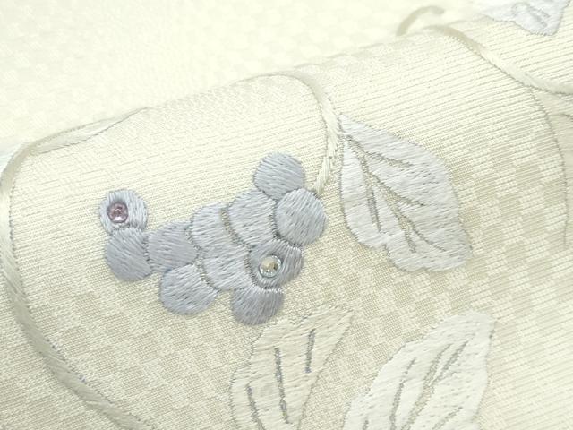 平和屋着物●極上 太鼓柄袋帯 総刺繍 ラインストーン 葡萄唐草文 銀通し地 逸品 未使用 CZAA4813s6