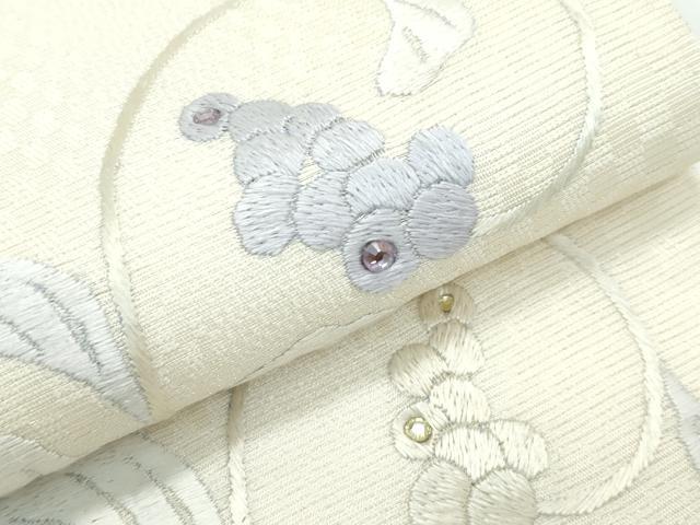 平和屋着物●極上 太鼓柄袋帯 総刺繍 ラインストーン 葡萄唐草文 銀通し地 逸品 未使用 CZAA4813s6