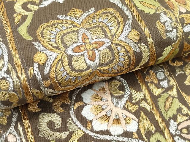 平和屋本店●極上 六通柄袋帯 総刺繍 駒刺繍 正倉院花唐草文 金銀糸 逸品 CZAA4817s6