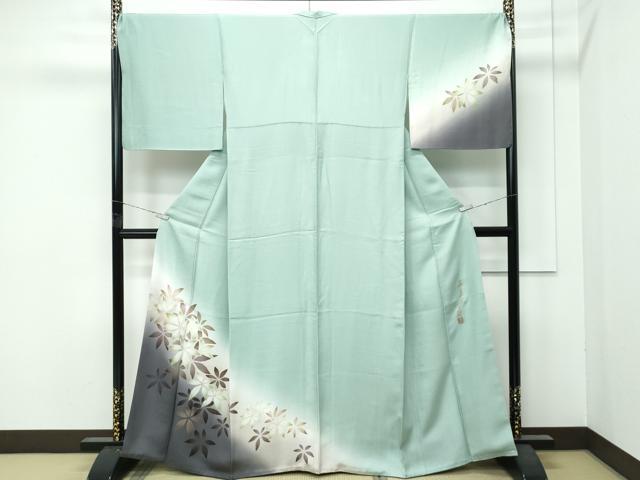 平和屋着物●極上 染色作家 草野一騎 訪問着 舞花文 暈し染め 山葵色地 逸品 CZAA4824s6