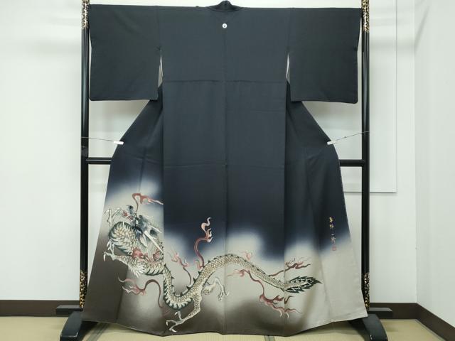 平和屋本店●極上 染色作家 草野一騎 色留袖 手描き 龍 暈し染め 蝋色地 健勝苑扱い 逸品 CZAA4825s6