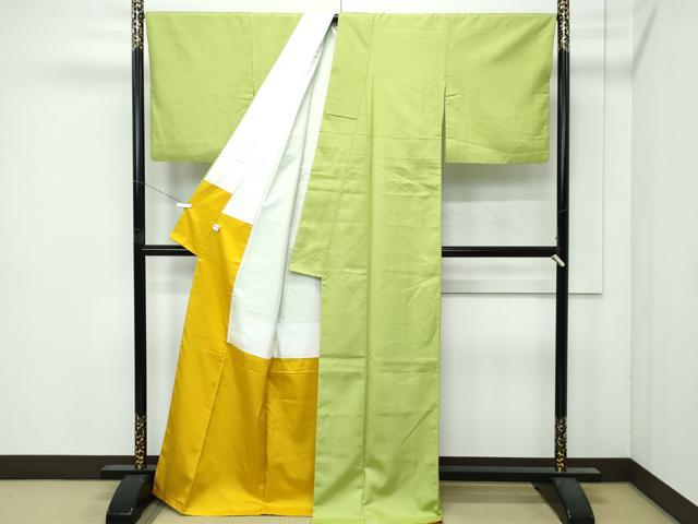 平和屋着物●極上 結城紬 アタカスシルク 色無地 抹茶色 証紙付き 逸品 CZAA4873s6
