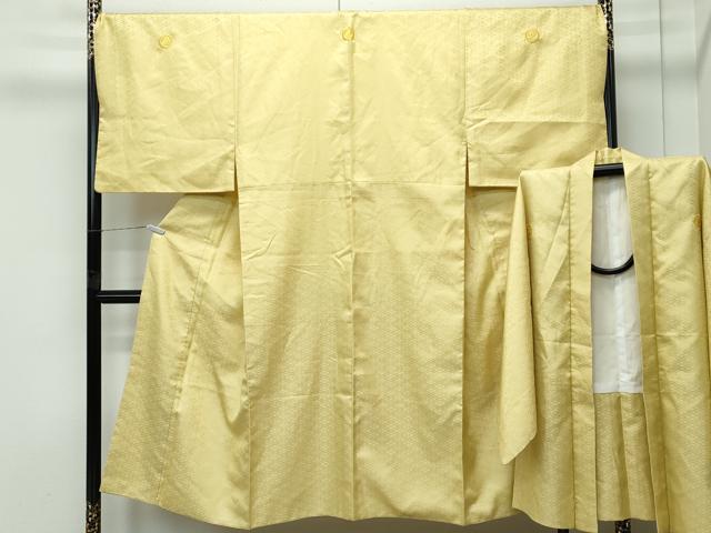 平和屋着物●極上 男性 色紋付・羽織セット 木蘭色 花菱地紋 金糸 洗える着物 逸品 CZAA4875s6