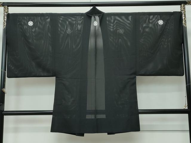 平和屋着物*極上 男性 夏物 黒紋付・羽織セット 絽 洗える着物 逸品 CZAA4877s6