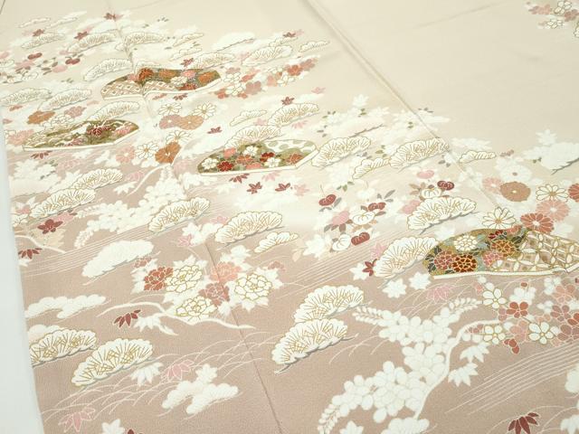 平和屋本店●極上 訪問着・長襦袢セット 駒刺繍 松竹梅文箱花文 暈し染め 金彩 丁子色地 逸品 CZAA4878s6
