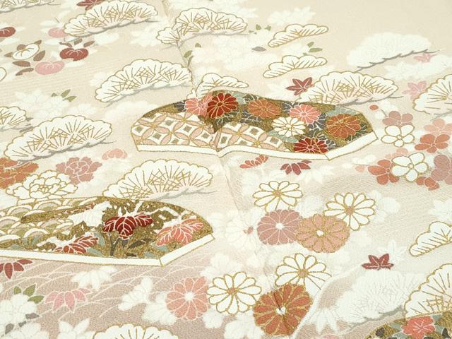 平和屋本店●極上 訪問着・長襦袢セット 駒刺繍 松竹梅文箱花文 暈し染め 金彩 丁子色地 逸品 CZAA4878s6