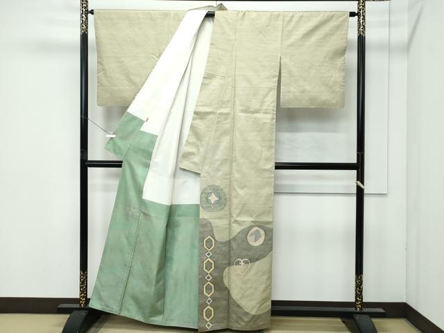 平和屋着物●極上 能州紬 絲藝苑 上島洋山 訪問着 幾何学文様 金銀糸 逸品 CZAA4880s6