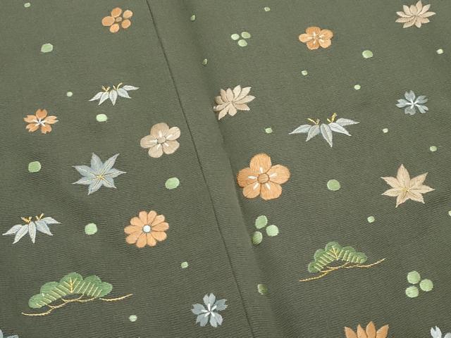 平和屋本店●極上 京都老舗銘店・に志田 色留袖 総刺繍 松竹梅花文 金糸 藍媚茶色地 たとう紙付き 逸品 CZAA4882s6
