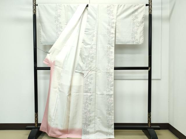 平和屋着物●極上 本場大島紬 白大島 白泥染 草花文 ほていや 株式会社大山謹製 証紙付き 逸品 未使用 CZAA4885s6