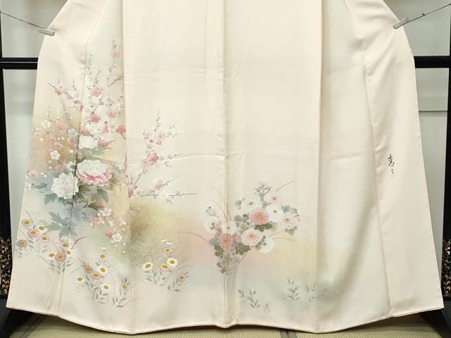 平和屋着物●極上 京友禅の第一人者 松井青々 訪問着 草花文 暈し染め 金彩 香色地 逸品 未使用 CZAA4890s6