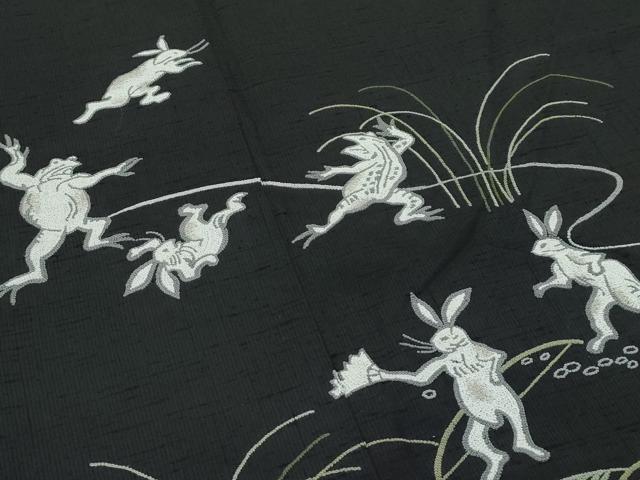 平和屋本店●極上 訪問着 紬地 中国三大刺繍 総相良刺繍 黒地 やまと誂製 逸品 CZAA4899s6