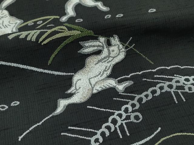 平和屋本店●極上 訪問着 紬地 中国三大刺繍 総相良刺繍 黒地 やまと誂製 逸品 CZAA4899s6