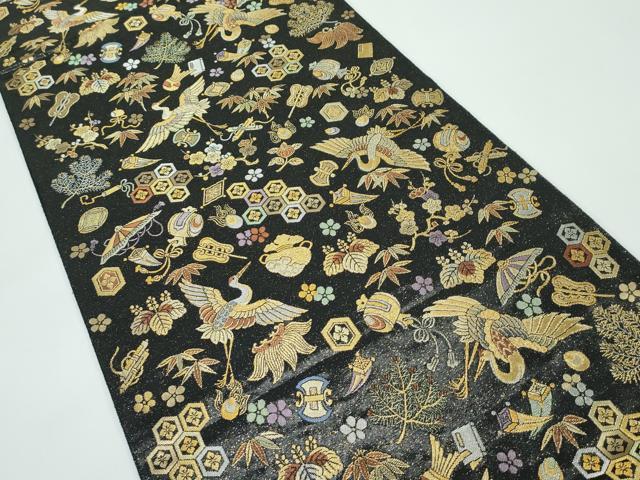 平和屋着物●極上 六通柄袋帯 瑞祥宝尽文 黒地 金銀糸 逸品 CZAA4925s6