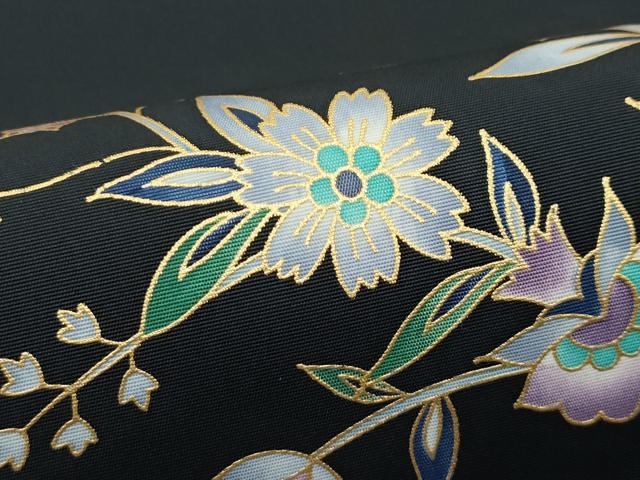 平和屋本店●極上 岡重謹製 OKAJIMA 塩瀬 九寸開き名古屋帯 象 更紗花文 黒地 逸品 未使用 CZAA4938s6