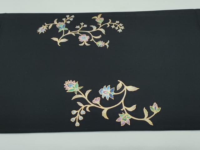 平和屋本店●極上 岡重謹製 OKAJIMA 塩瀬 九寸開き名古屋帯 象 更紗花文 黒地 逸品 未使用 CZAA4938s6