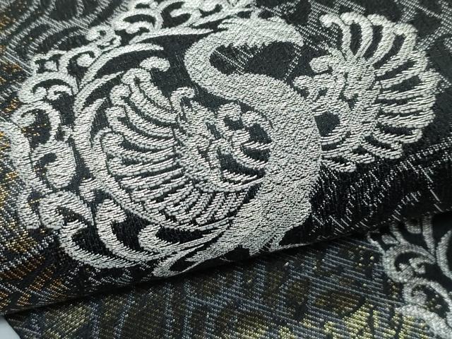 平和屋着物●極上 世界的友禅作家 千地泰弘 スリーシーズン 春夏秋 両面 六通柄袋帯 鳳凰唐草文 黒地 金銀糸 逸品 CZAA4941s6