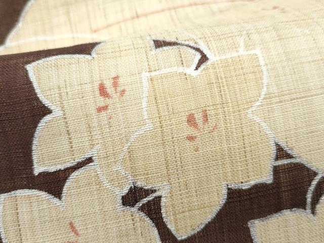 平和屋着物*極上 夏物 つけ帯 草花文 銀彩 赤墨色地 麻 逸品 CZAA4950s6