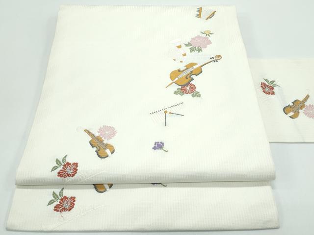 平和屋着物●極上 九寸名古屋帯 唐織 楽器草花文 逸品 CZAA4957s6