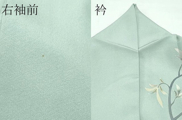 平和屋着物●極上 訪問着 友禅 作家物 枝花文 暈し染め 青白橡色地 逸品 CZAA4977s6