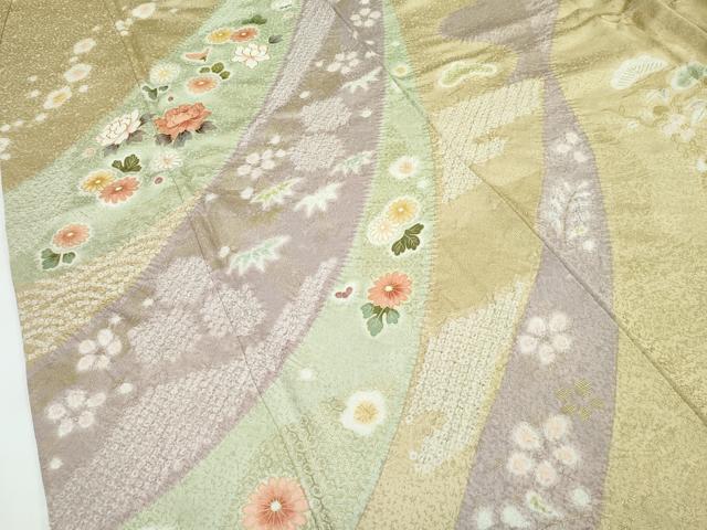 平和屋着物●極上 訪問着 駒刺繍 絞り 松竹梅吉祥草花文 暈し染め 金彩 榛色地 逸品 CZAA4982s6