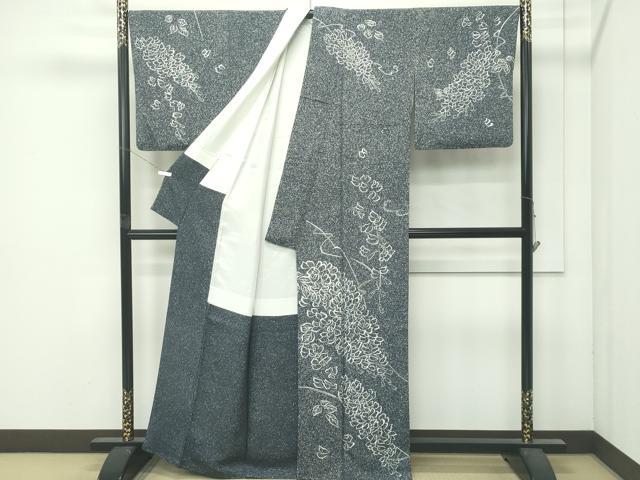 平和屋着物●極上 染色作家 石田凱宣 訪問着 型染め 藤花房 たたき染め 藍鉄色地 逸品 CZAA4984s6