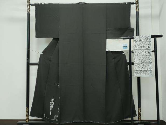 平和屋着物●極上 着物デザイナー 井尻学 mugaku1965 訪問着 吉祥花文 コウモリ 黒地 半衿・反端付き 逸品 未使用 CZAA5020s6