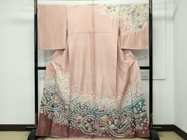 平和屋着物●極上 訪問着 作家物 辻が花 絞り 暈し染め 銀通し地 赤香色地 逸品 CZAA5021s6