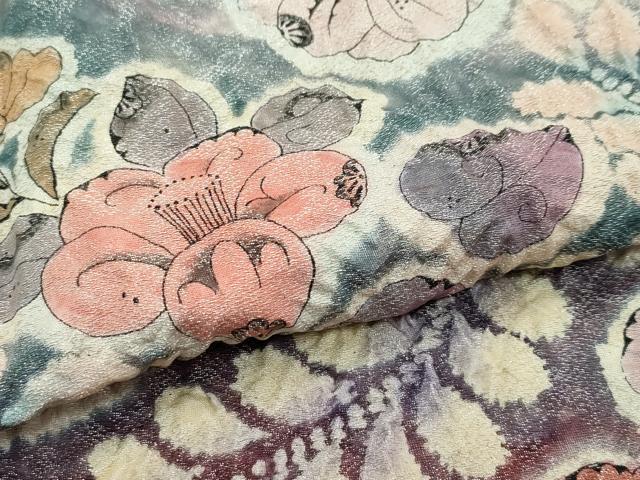 平和屋着物●極上 訪問着 作家物 辻が花 絞り 暈し染め 銀通し地 赤香色地 逸品 CZAA5021s6