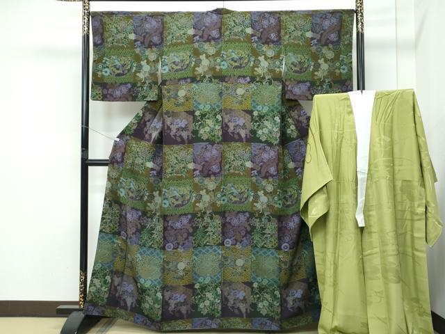 平和屋本店●極上 前田仁仙 仁仙更紗 小紋・長襦袢セット 鳳凰草花文 健勝苑扱い 逸品 CZAA5023s6