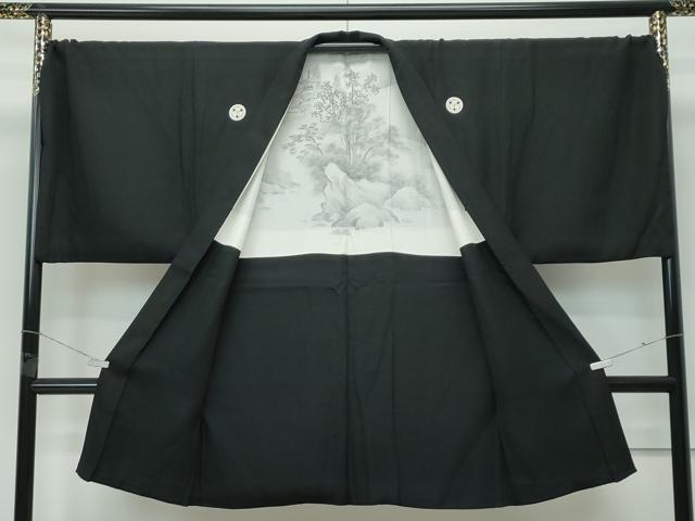 平和屋本店●極上 男性 黒紋付・長羽織・馬乗り袴セット キングサイズ 逸品 CZAA5054s6