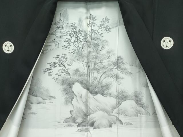 平和屋本店●極上 男性 黒紋付・長羽織・馬乗り袴セット キングサイズ 逸品 CZAA5054s6
