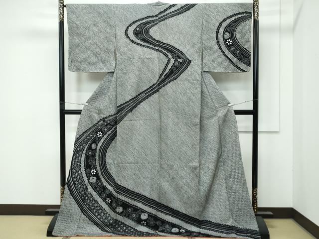 平和屋着物●極上 訪問着 総絞り 流水七宝花文 黒地 逸品 未使用 CZAA5732s6