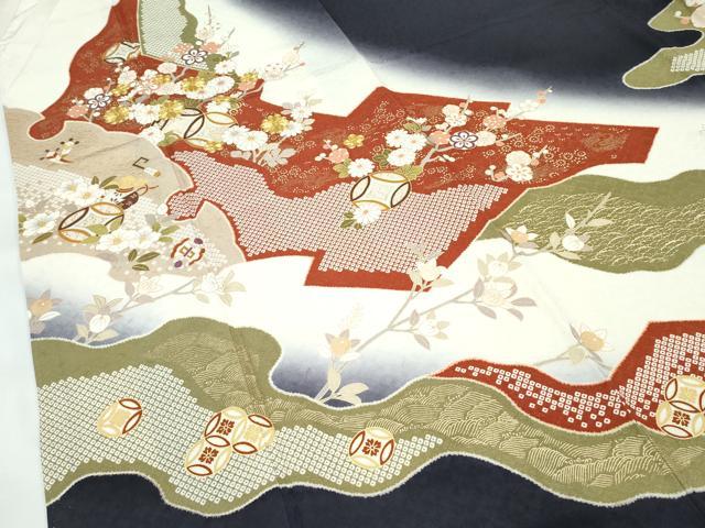 平和屋着物●極上 訪問着 駒刺繍 道長七宝枝花文 暈し染め 金彩 逸品 CZAA5062s6