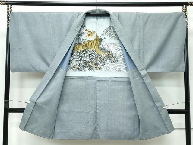 平和屋着物●極上 男性 紬 アンサンブル キングサイズ 120亀甲 山鳩色地 三越扱い 逸品 CZAA5066s6