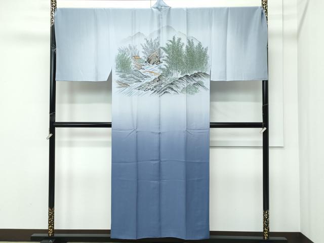 平和屋本店●極上 男性 紬・長羽織・長襦袢セット 着物:灰汁色 羽織:柳煤竹色 キングサイズ 逸品 CZAA5088s6