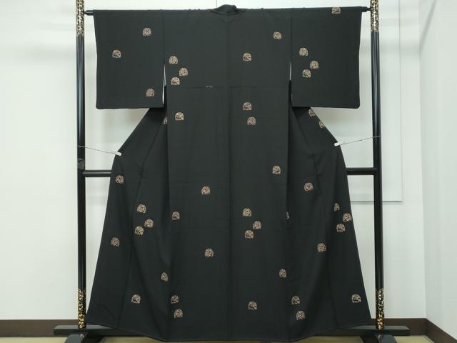 平和屋着物●極上 印傳 小紋 花兎 黒地 逸品 CZAA5101s6