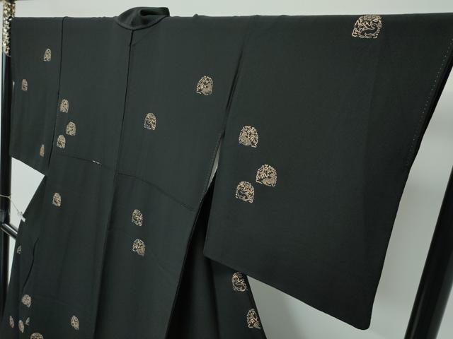 平和屋着物●極上 印傳 小紋 花兎 黒地 逸品 CZAA5101s6