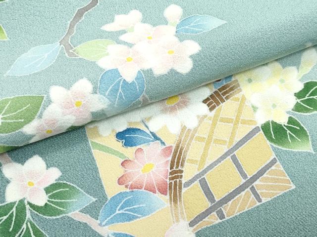 平和屋着物●極上 本加賀友禅作家 南克治 訪問着 短冊風景花文 暈し染め 錆青磁色地 証紙付き 逸品 CZAA5104s6