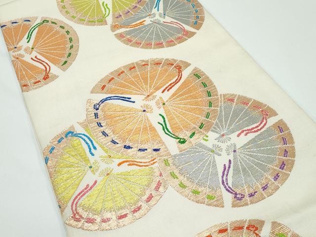 平和屋着物●極上 龍村美術織物 たつむら 六通柄 本袋帯 散扇図 金糸 逸品 CZAA5119s6