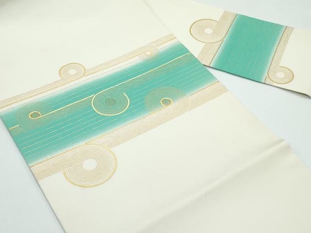 平和屋着物●極上 塩瀬 九寸名古屋帯 駒刺繍 幾何学文様 金彩 逸品 CZAA5127s6
