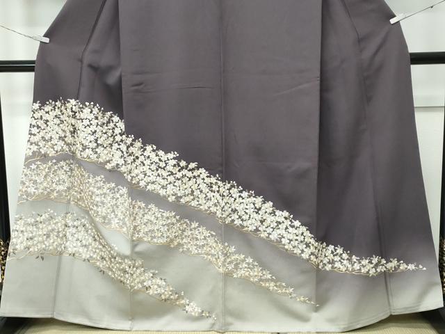 平和屋本店●極上 訪問着 総手刺繍 桜楓文 暈し染め 金糸 紅消鼠色地 さが美扱い 逸品 CZAA5143s6