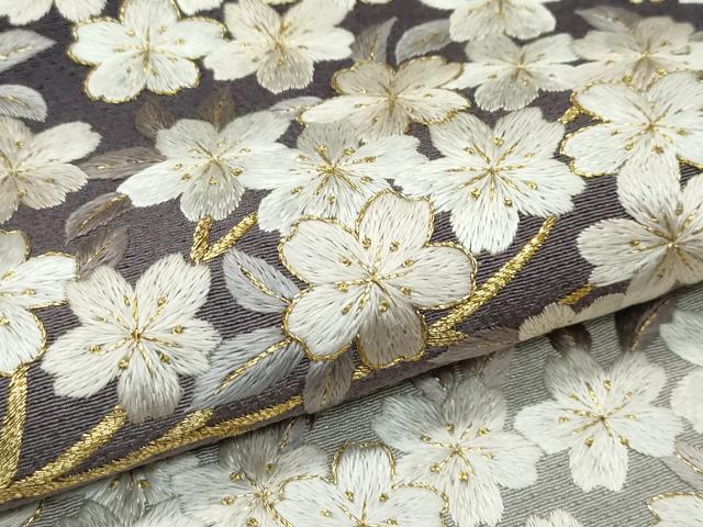 平和屋本店●極上 訪問着 総手刺繍 桜楓文 暈し染め 金糸 紅消鼠色地 さが美扱い 逸品 CZAA5143s6